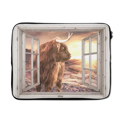 Produktbild von MuchoWow® Laptop Hülle 17 Zoll Laptoptasche Schottische Highlander - Landschaft - Ansicht - Zipper - Schutzabdeckung