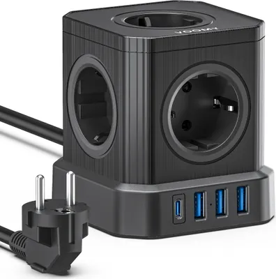 Produktbild von Voomy Power Cube S6, 2 m, Drinnen, Acrylnitril-Butadien-Styrol (ABS), Polycarbonat (PC), Schwarz, CE, 5 AC-Ausgänge
