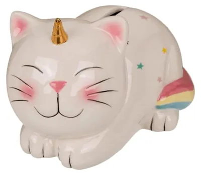 Produktbild von Spardose Katze Einhorn aus Keramik mit Deckel und Schlüssel