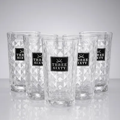 Produktbild von Three Sixty Vodka Longdrinkgläser 6er Set – 0,3 L geeicht | Diamond-Cut Design, Premium Cocktail- & Bar-Gläser