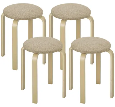 Produktbild von Polsterhocker im 4er-Set, stapelbar, lackierte Oberfläche, Holzbeine, Khaki