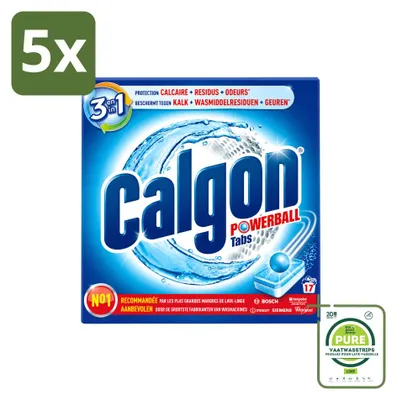 Produktbild von 5 x Calgon Entkalkungstabs - gegen Kalk, Waschmittelrückstände & Gerüche - 17 Tabletten - Großpackung - 5 Stücke