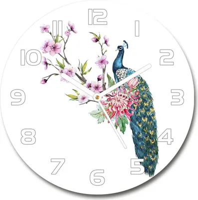 Produktbild von Wanduhr aus Glas 30fi Glasbild Glasuhr Gehärtetes Glas - weisse-zeiger - Peacock and flowers