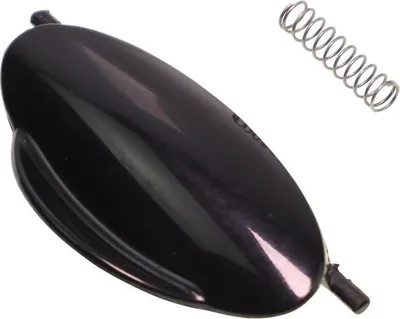 A black plastic latch and a metal spring are shown against a white background.