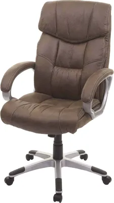 A brown office chair with a silver base and wheels, shown from a front-side angle against a white background.