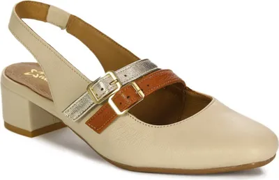 Produktbild von Damen Naturleder Schuhe 0689804001, Beige, 5 cm Absatz, offene Ferse, Riemen, mandelförmige Spitze