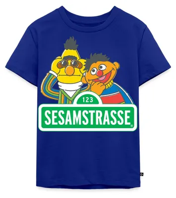 Produktbild von Spreadshirt Sesamstraße Schild Ernie und Bert Kinder Premium T-Shirt, 122/128 (6 Jahre), Royalblau