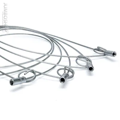 Several metal chimney brushes with flexible rods are arranged in a loop on a white background.