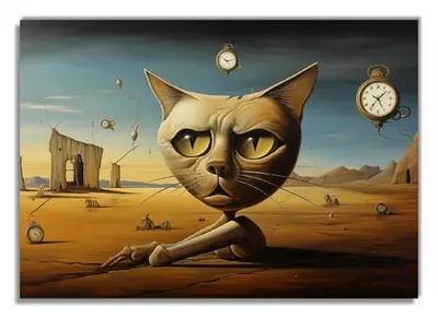 Produktbild von Wallario Poster - Katze als Zeitwächter, Kunstdruck Größe: 70 x 100 cm