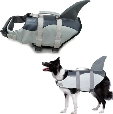 Produktbild von Hundeschwimmweste für Haustiere, Sicherheitsweste für Schwimmen, Bootfahren, Hai, Rettungswesten für Hunde, Schwimmweste für Pool, Wasserschwimmweste(Grau,XL)