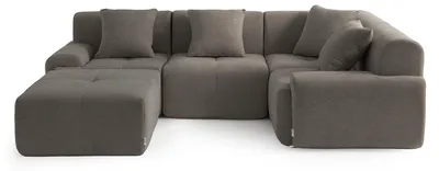 Image de MILYSOFA SOFAMOUS : Canapé modulaire d'angle 4 places avec chaise longue, revêtement en tissu chenille, couleur gris anthracite