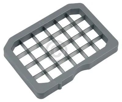 A gray plastic and metal grid accessory for a kitchen machine.