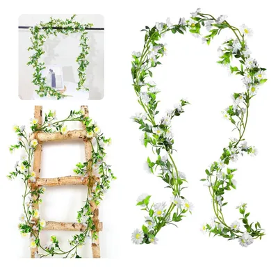 Productafbeelding van Kunstbloemen: Gipsybloemengordijn met groene bladeren, 210 cm, dieproze