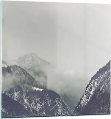 Produktbild von Bilder auf glas - Einteilig - Berge Wald Nebel - 50x50cm - Glasbilder - Wandbilder - Bilder - zum Aufhängen bereit - Wanddekoration aus Glas - Glas Bilder - Wandbild auf Glas - GAC50x50-4270