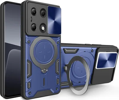 Obrázek produktu pro Pouzdro pro Xiaomi Redmi Note 13 Pro 4G dvojvrstvé odolné pouzdro s ochranným krytem kamery a kruhovým stojánkem na prsten Modrý