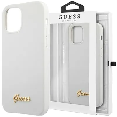 Produktbild von Guess GUHCP12SLSLMGWH iPhone 12 mini 54  weiß/weißes Hardcase Metall-Logo-Schriftzug Handyhülle
