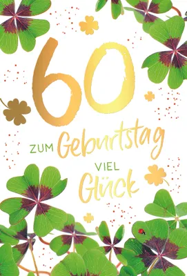 Produktbild von 60. Geburtstag Viel Glück Glücksklee Glückwunschkarte mit Umschlag
