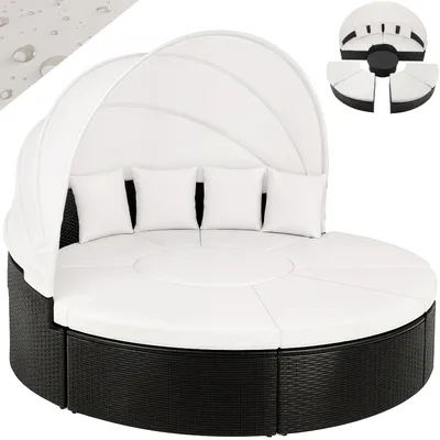 Produktbild von CASARIA® Sonnenliege Sonneninsel 230cm XXL Extra Groß Wetterfest Mit Dach & 4 Kissen Relaxliege Gartenmöbel Set Auflagen Gartenliege Outdoor Polyrattan Schwarz