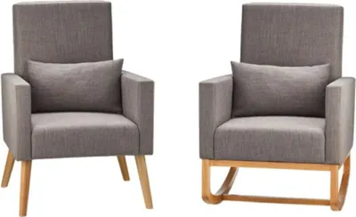 Produktbild von Sessel Fernsehsessel Massivholz Schwingsessel 2in1 Polstersessel Grau mit Kissen Stuhl Relaxssessel Schaukelstuhl Einzelsessel Loungesessel
