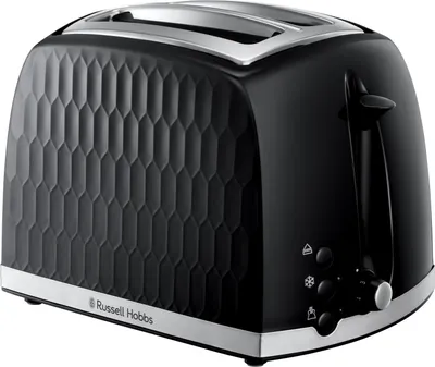 A studio product shot of a black toaster.