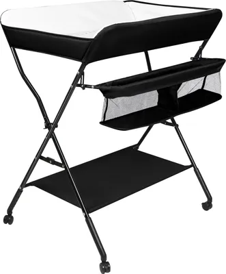 Produktbild von Baby Wickeltisch Klappbar wasserdicht Wickelkommode Wickelregal Höhenverstellbarer mit Aufbewahrungskorb PVC Schwarz