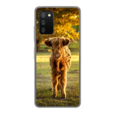 Produktbild von MuchoWow® Handyhülle Schutzhülle Hülle für Samsung Galaxy A03s Schottischer Highlander - Kalb - Herbst Silikon Softcase Handy Hülle - Schutz