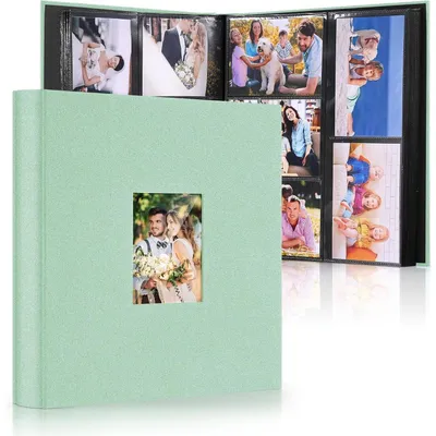 Produktbild von Großes Fotoalbum Einsteckalbum für 600 Fotos 10x15 cm Leinenbindung Personalisiert Schwarz/Grün