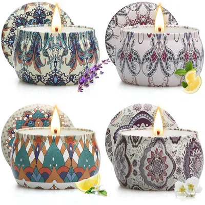 Produktbild von TRMLBE Duftkerze Aromatherapie-Kerzen Geschenkset 120 g, 4-teilig Blechdose Duftkerzenset für Schlafzimmer, Wohnzimmer, Typ B
