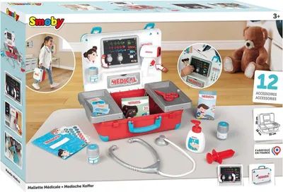 Produktbild von SMOBY Medizin-Koffer 12-teilig - Arzttasche mit Zubehör, mechanisches Thermometer, Stethoskop
