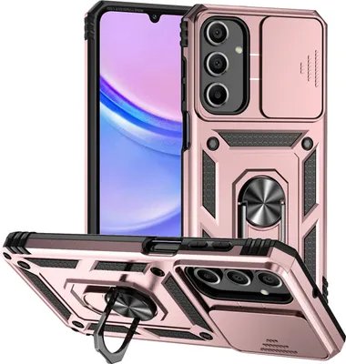 Image de Étui pour Samsung Galaxy A16 étui double couche avec couvercle coulissant pour l'appareil photo et anneau de support Rose