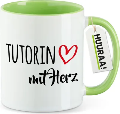 Produktbild von Huuraa Kaffeetasse Tutorin mit Herz 330ml Grün Keramik Kaffeebecher Geschenkidee