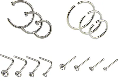 Produktbild von 14 Teile/satz Uni Körper Piercing Schmuck Strass Edelstahl Nase Stud Ring
