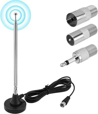 Obrázek produktu pro Vnitřní FM anténa s magnetickou základnou a 3metrovým kabelem, sada 3 adaptérů, hi-fi stereo přijímač, univerzální použití