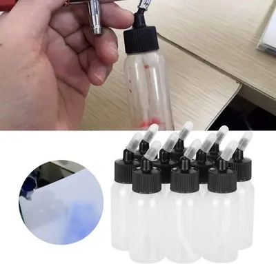 Set von 10 Kunststoff Airbrush Flaschen von 30ml mit Gewichten und 30 Grad Winkel für Doppelaktion Airbrush und Malzubehör