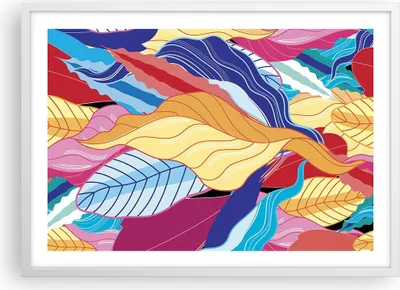 Produktbild von Gerahmtes Poster - Weißer Rahmen - Muster Blätter bunt - 70x50 cm - Wand Bild - Wanddeko - Wandbilder - Kunstposter - Wandposter - Bilderrahmen - Bilder - Kunstdruck - Wandbild - P2WAA70x50-4269