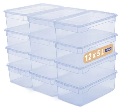 Productafbeelding van Rotho opbergboxen met deksel, set van 12, 5 liter, transparant blauw