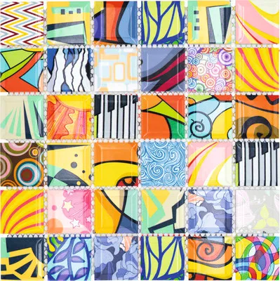 Produktbild von Keramikmosaik Quadrat mix art bunt 29,1x29,1 cm