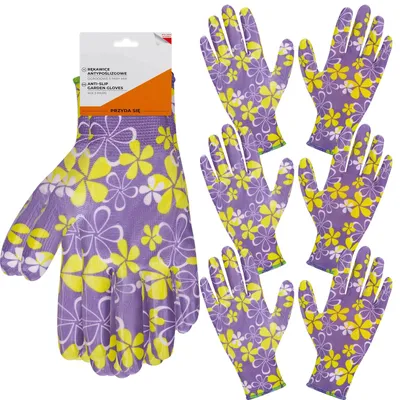 Obrázok produktu pre Záhradné rukavice dámske protišmykové 3 páry fialové pracovné rukavice veľkosť 8