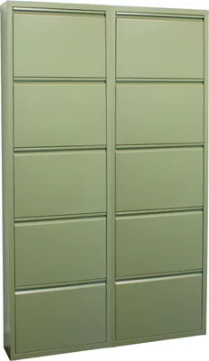 Produktbild von Pisa Schuhschrank mit 10 Klappen/Türen in Metall grün. Fertig montiert geliefert.