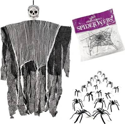 Obrázek produktu pro ZDQC Halloween závěsná dekorace smrtky s pavučinami a pavouky
