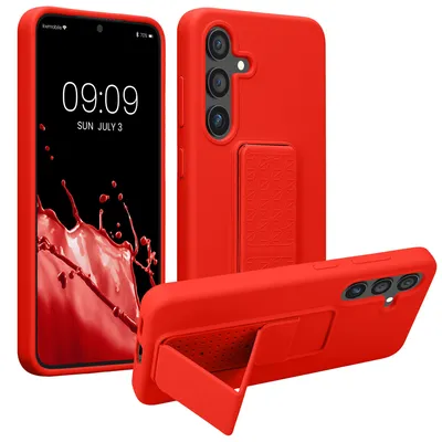 Produktbild von kwmobile Handyhülle für Samsung Galaxy S24 Hülle - TPU Silikon Case mit Fingerhalter und Stand - Schutzhülle Cover in Rot