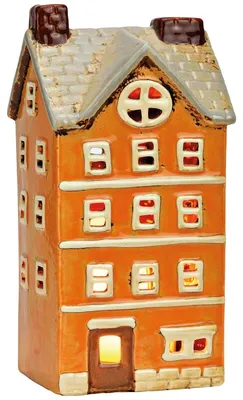 Image de Photophore orange Maison décorative pour bougies à chauffe-plat en faïence, 11x22x9 cm