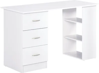 Image de HOMCOM Bureau avec rangement, table informatique 120 x 50 cm, bureau d'ordinateur avec étagères et tiroirs, pour petits espaces, chambre à coucher, blanc
