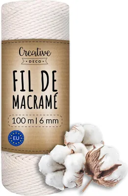 Image de Creative Deco 6mm x 100m Corde Macramé Fil de Coton Blanc - +/- 0,5 mm Épaisseur