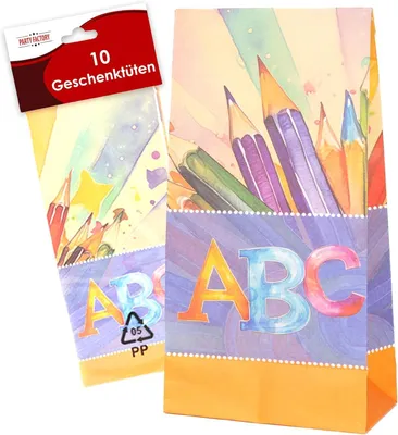 Produktbild von Party Factory Geschenktüten Back to School, 10 Stück, Papiertüten für Einschulung und Schulanfang, Mitgebsel Tüten für Süßigkeiten und kleine Geschenk