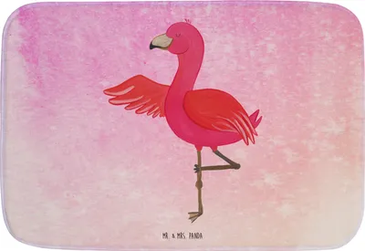 Produktbild von Mr. & Mrs. Panda Badezimmerteppich Flamingo Yoga - Aquarell Pink - Geschenk, teppich für bad, Namaste, Yogi, Urlaub, duschmatte, Badematte, Baum, Rosa, Entspannung