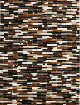 Image de Tapis en cuir recyclé lignes marron 190x290