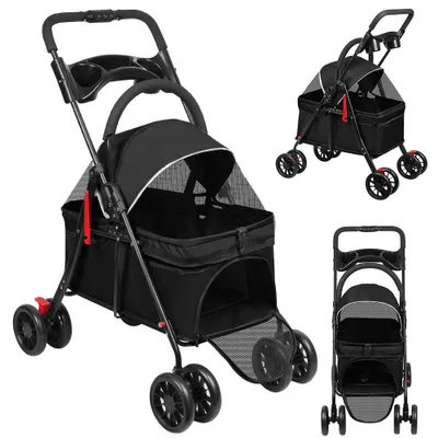 Produktbild von Hundebuggy Faltbar Jogger Katzenbuggy mit Netzfenstern Griff Schwarz