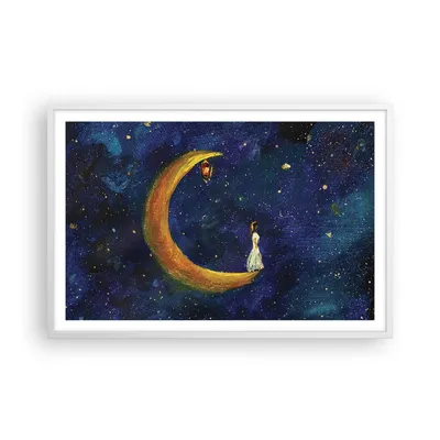 Produktbild von Gerahmtes Poster - Weißer Rahmen - Mädchen auf der Mond - 91,5x61 cm - Wand Bild - Wanddeko - Wandbilder - Kunstposter - Wandposter - Bilderrahmen - Bilder - Kunstdruck - P2WAA91x61-4575