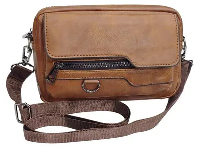 Produktbild von Herren Umhängetasche Schultertasche Handgelenktasche Handtasche Crossbody Bag kleine Herrentasche Freizeittasche Reisetasche mit vielen Fächern Schultergurt Handschlaufe Lederoptik PVC Hellbraun